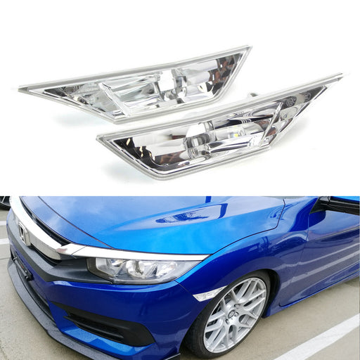 Left/Right JDM Clear Side Marker Light Lens For 16-21 Honda Civic Sedan/Coupe