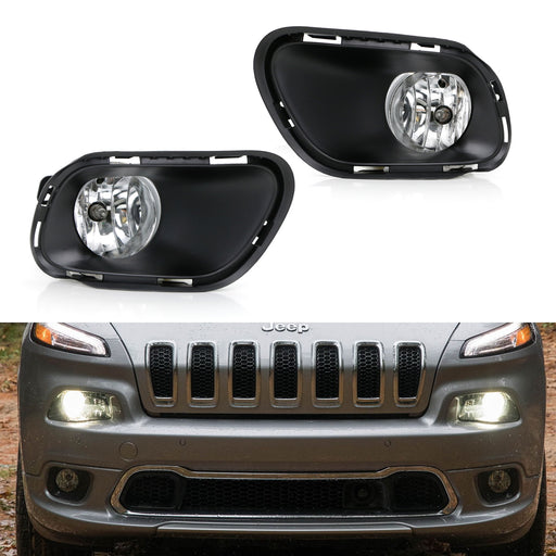 Clear Lens Fog Lights w/ Foglamp Bezel Covers, Wirings For 2014-18 Jeep Cherokee