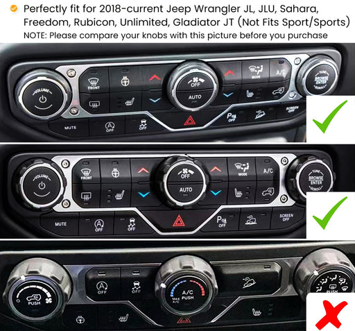 Silver Volume AC Tune Knobs & Headlight Switch Covers For Jeep 18-up Wrangler JL