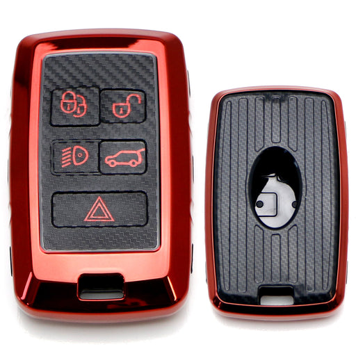 Red w/Carbon Fiber TPU Key Fob Protective Case For Land Rover 18-up Range Rover