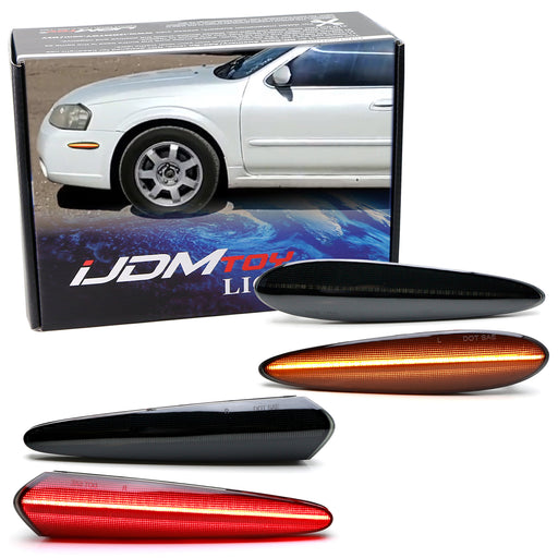 Smoke Amber/Red Full LED Strip Bumper Side Marker Lights For 00-03 Nissan Maxima