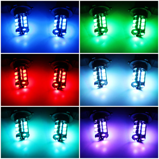 7-Color RGB H11/H8 LED Bulbs For Fog Light Driving Lamps w/ Wireless IR Remote
