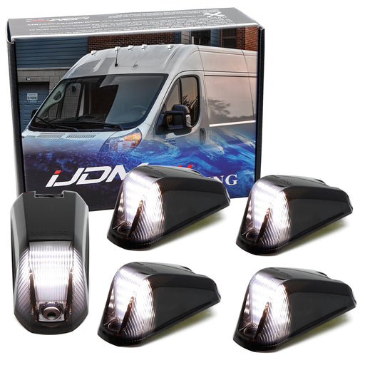 5pc Smoke Lens White Full LED Front Cab Roof Light Kit For 2014-23 RAM ProMaster