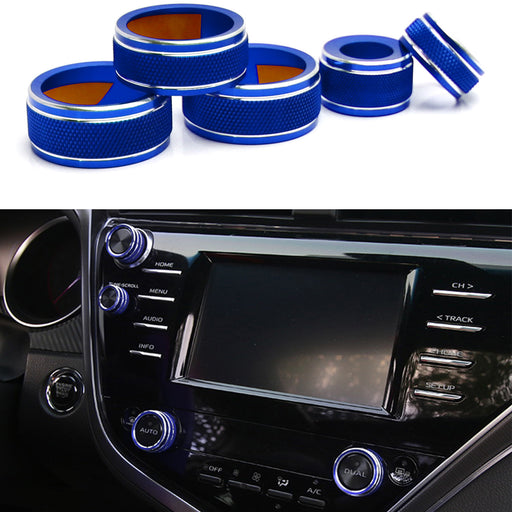 5pcs Blue AC Climate Control, Volume, Switch Knob Rings For 2018-20 Toyota Camry