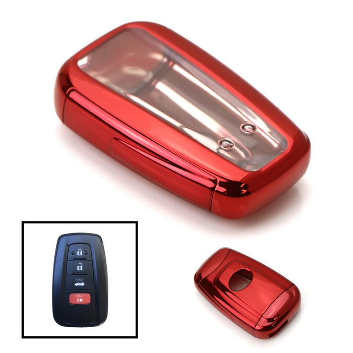 Chrome Red TPU Key Fob Case Cover For 17/18+ Toyota Camry Prius Prime Mirai C-HR