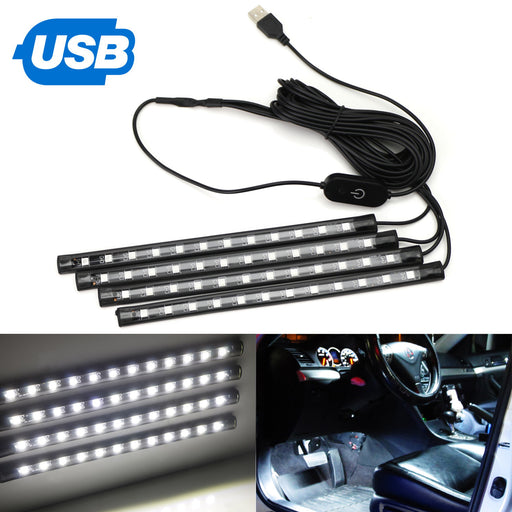 4pc 9" White LED Ambient Styling Lighting Kit Car Interior Decoration (5V USB)