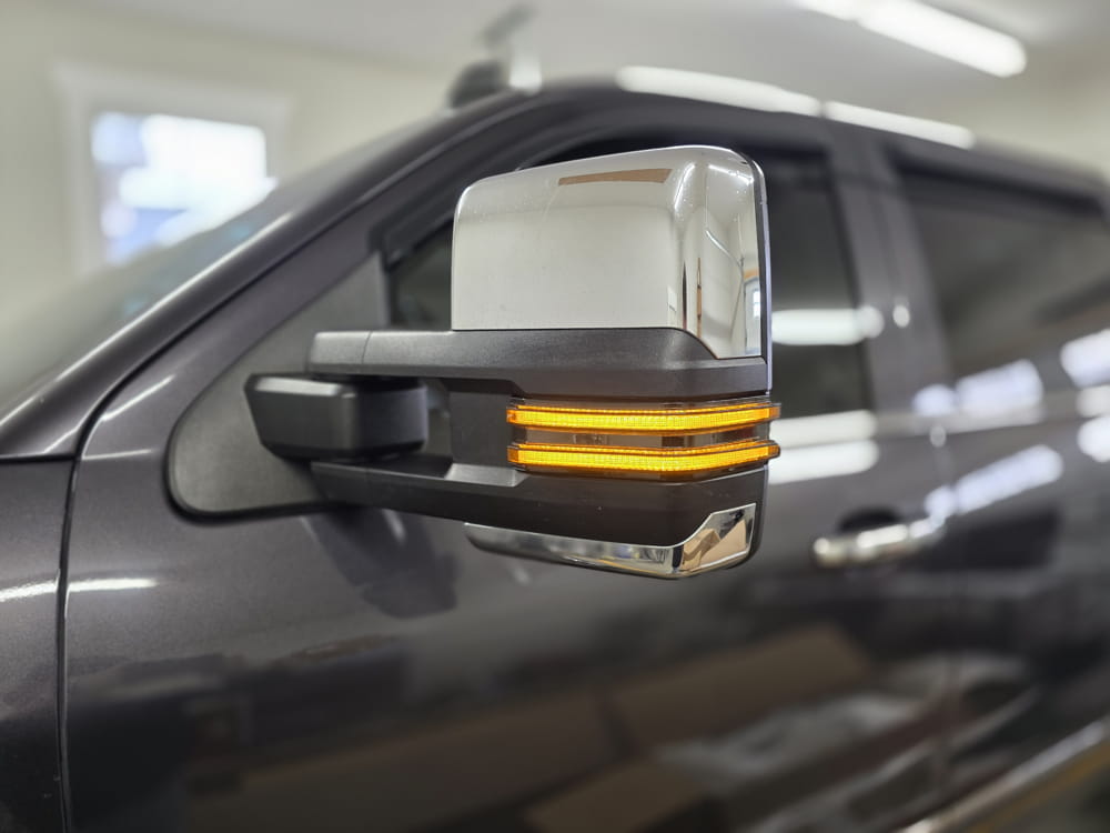2015 Silverado 2500hd Installed Smoke Amber Sequential Blink LED Side Mirror Lamps