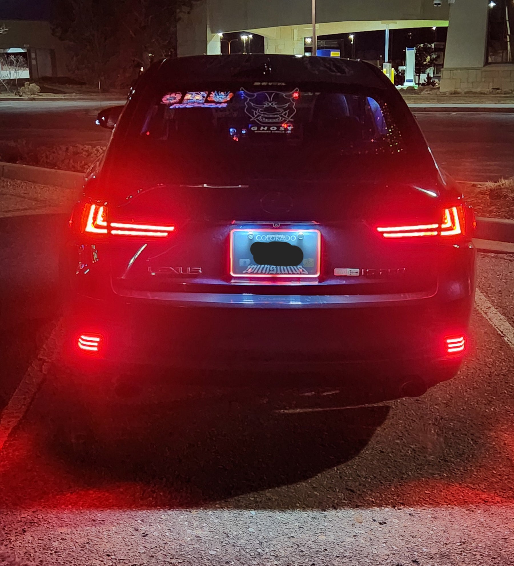 2015 Lexus IS250 Installed JDM Style Red LED Illuminated Background Light Frame Kit