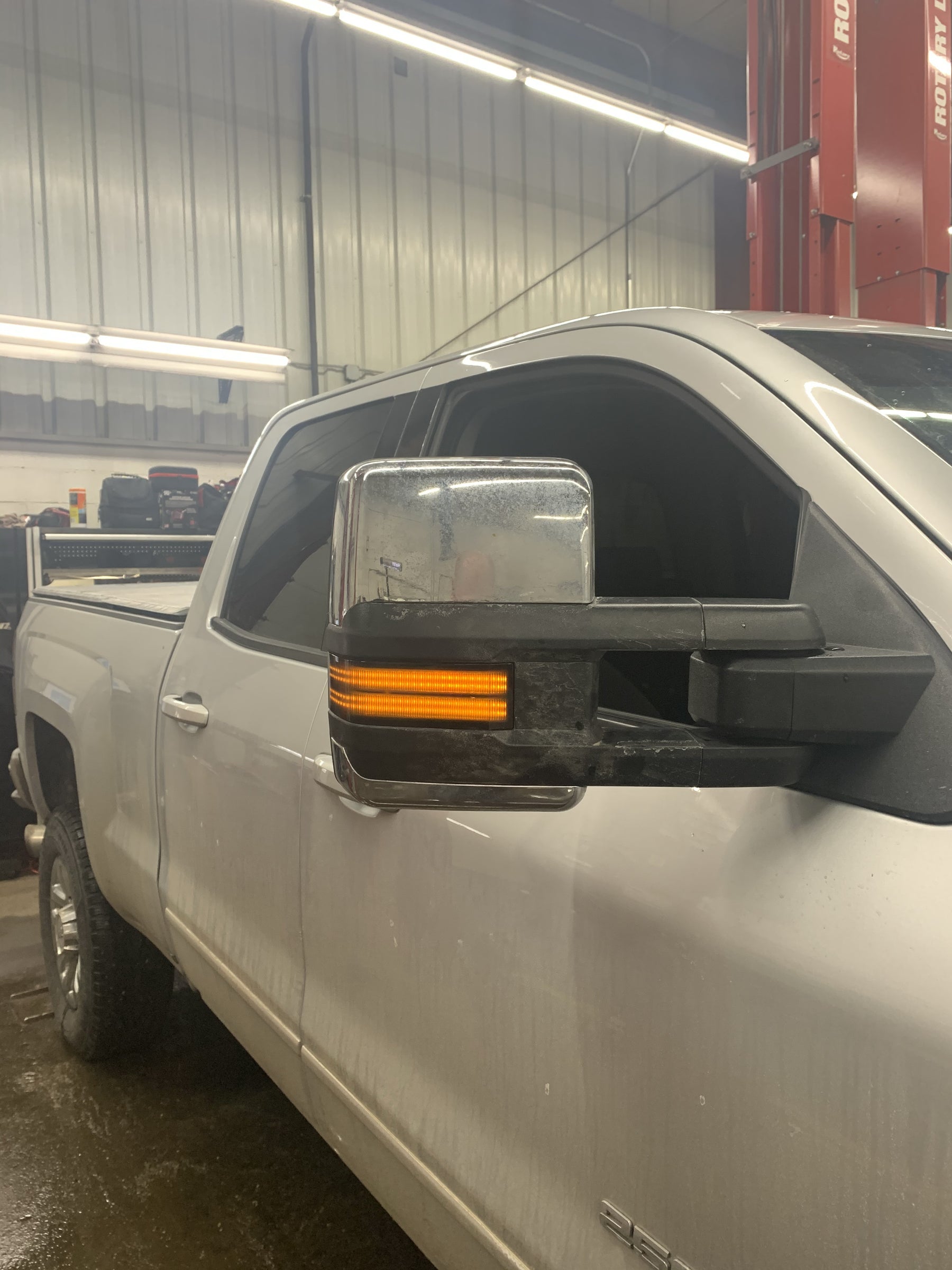 "2016 Chevrolet Silverado 2500HD  Installed Black Smoked Lens Dual-Row Full Amber LED Strip Tow Mirror Marker Lights"