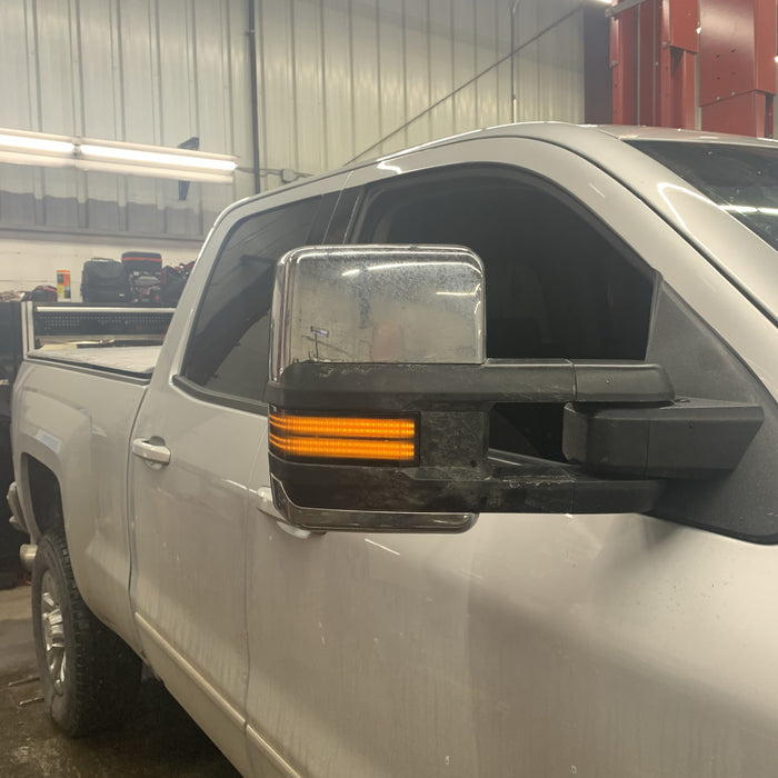 "2016 Chevrolet Silverado 2500HD  Installed Black Smoked Lens Dual-Row Full Amber LED Strip Tow Mirror Marker Lights"