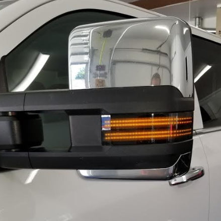 2015 GMC Sierra Installed Black Smoked Lens Dual-Row Full Amber LED Strip Tow Mirror Marker Lights