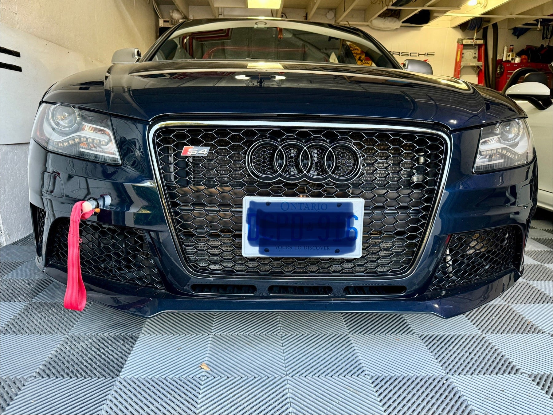 2011 Audi B8 S4  Installed Racing Style Tow Hook Mount Red Towing Strap
