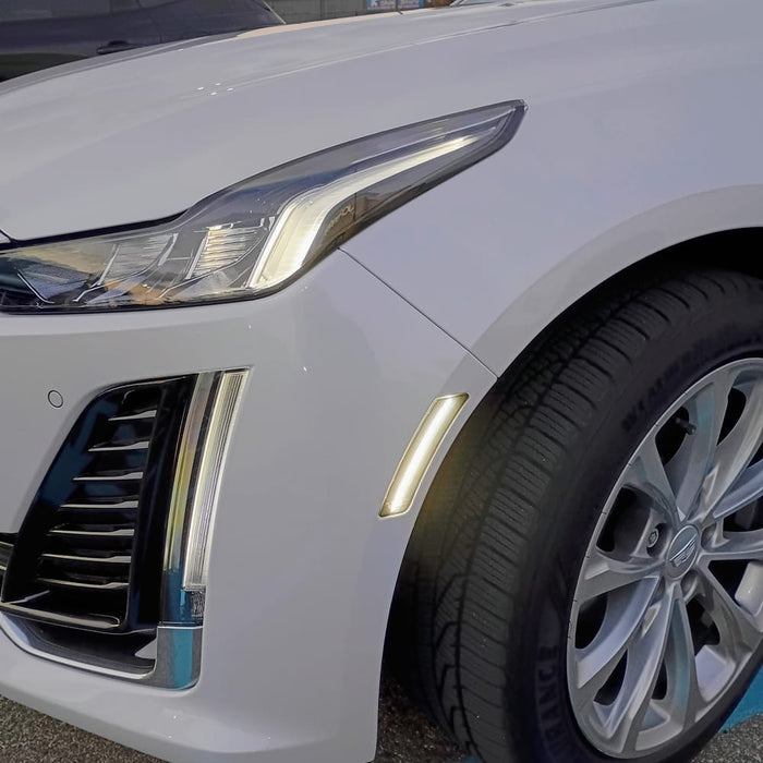 2022 cadillac ct5 Installed Smoke Lens White Full LED Strip Front Bumper Side Markers