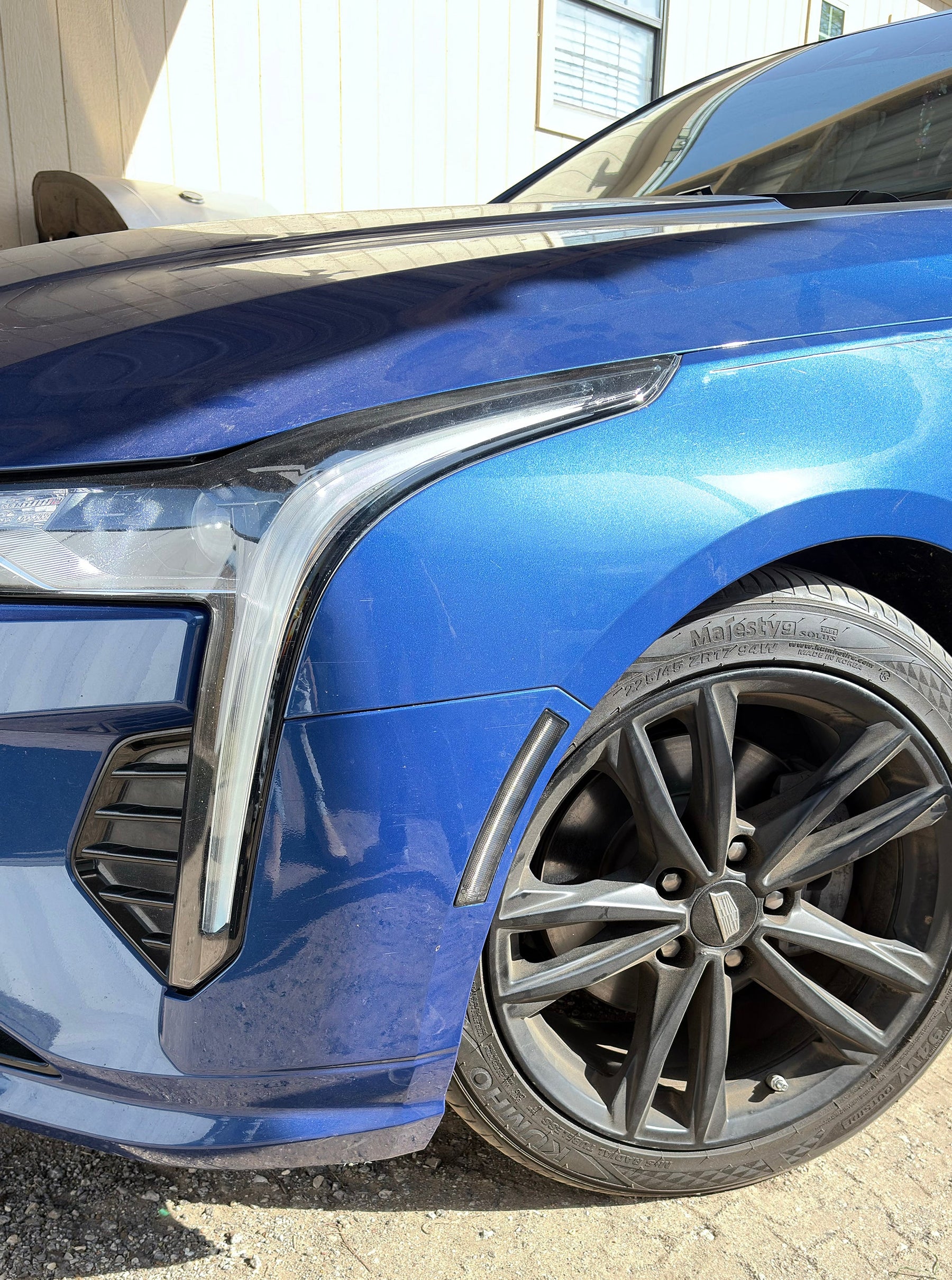 2021 Cadillac CT-4 Installed Smoke Lens White Full LED Strip Front Bumper Side Markers