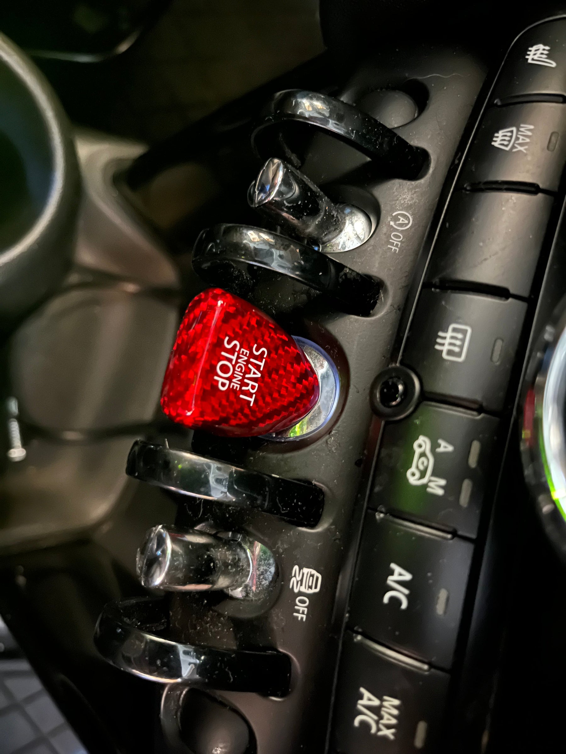 2015 Mini Cooper S  Installed Red CarbonFiber Keyless Engine Push Start Button