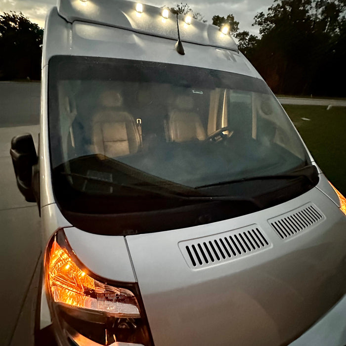 2023 Promaster 3500  Installed 5pc Clear Lens White Full LED Front Cab Roof Light Kit