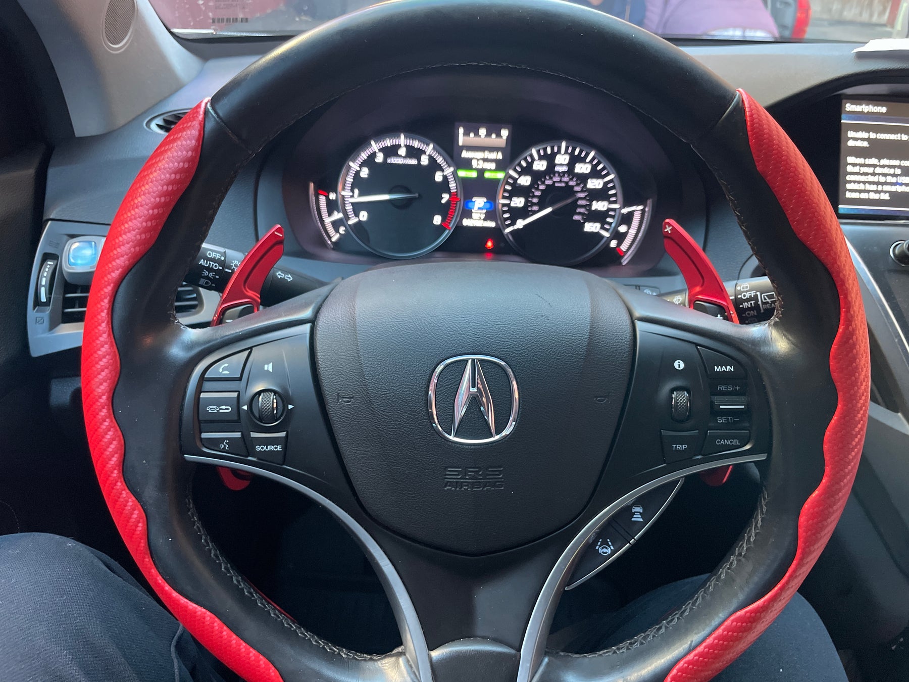 2019 Acura MDX Installed A-Spec Red Steering Wheel Paddle Shifter Extension
