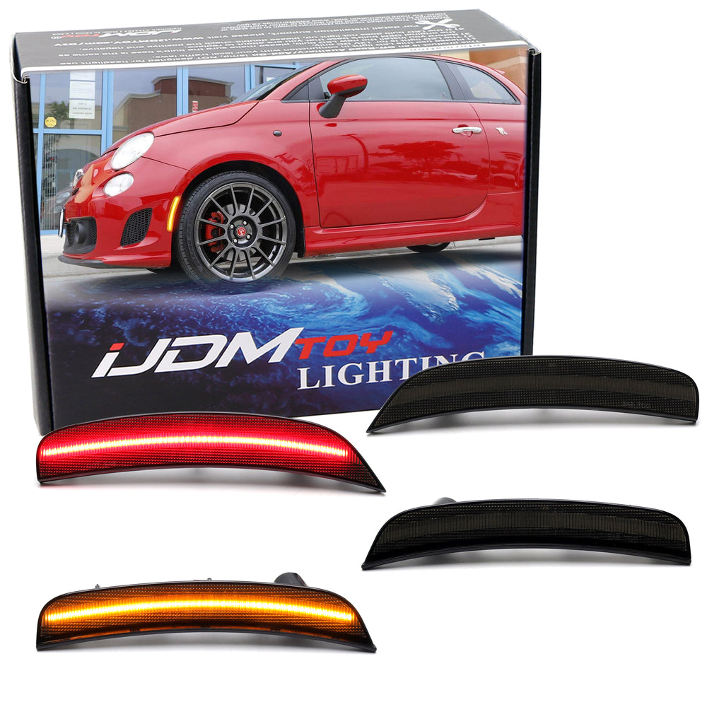 Smoke Lens Amber/Red Full LED Wheel Arch Side Marker Lights For 2011-19 Fiat 500