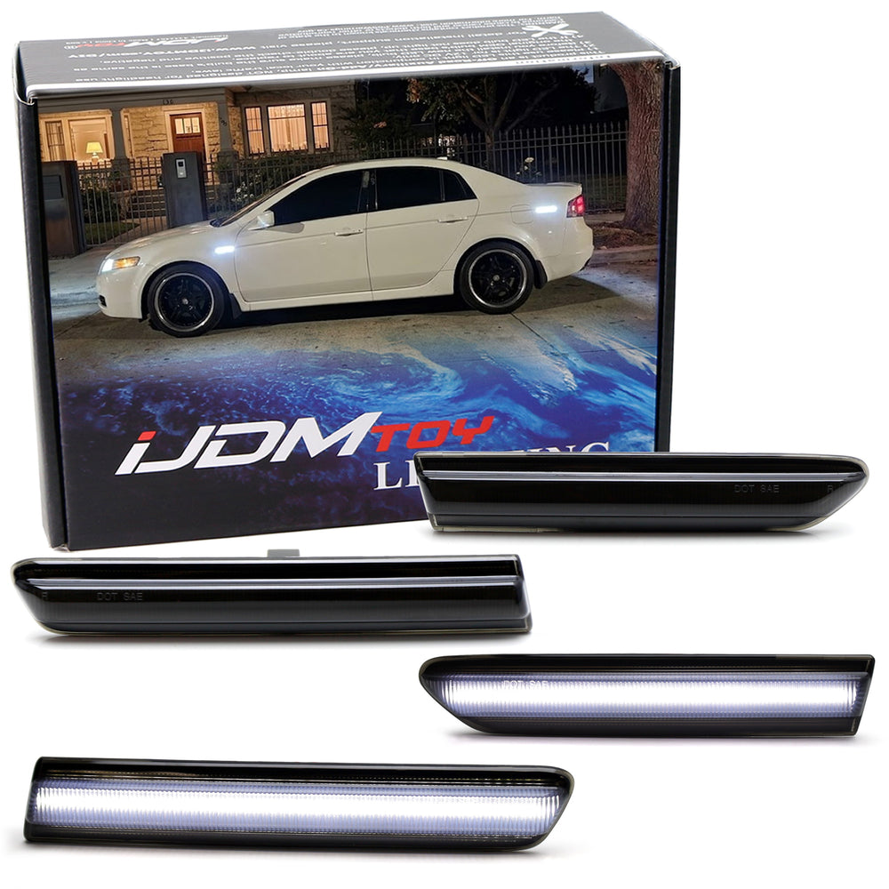 Clear Lens All White 180-SMD Full LED Strip Side Marker Lamps For 04-08 Acura TL