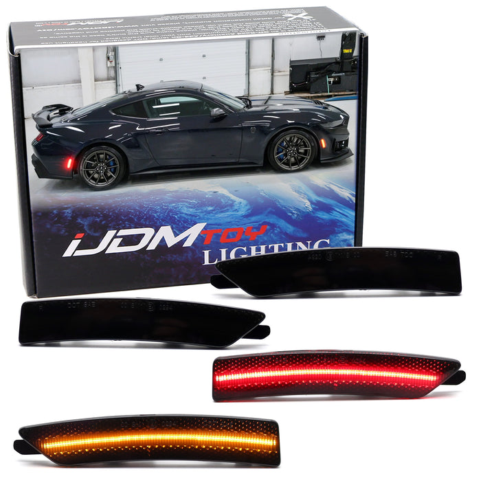 4pc Set Smoked Lens Amber/Red Full Strip LED Side Markers For Ford 2024+ Mustang