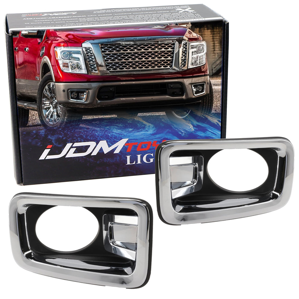 Driver/Passenger Side Chrome Trim OE-Spec Fog Lamp Bezels For Nissan 17-19 Titan