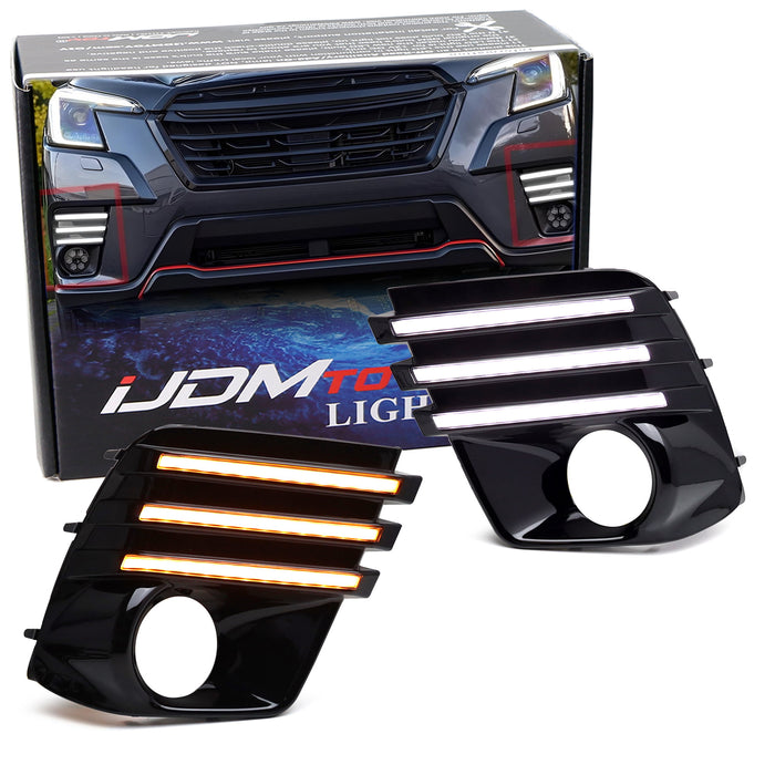 JDM Style White/Amber Switchback LED DRL Fog Bezels For Subaru Forester