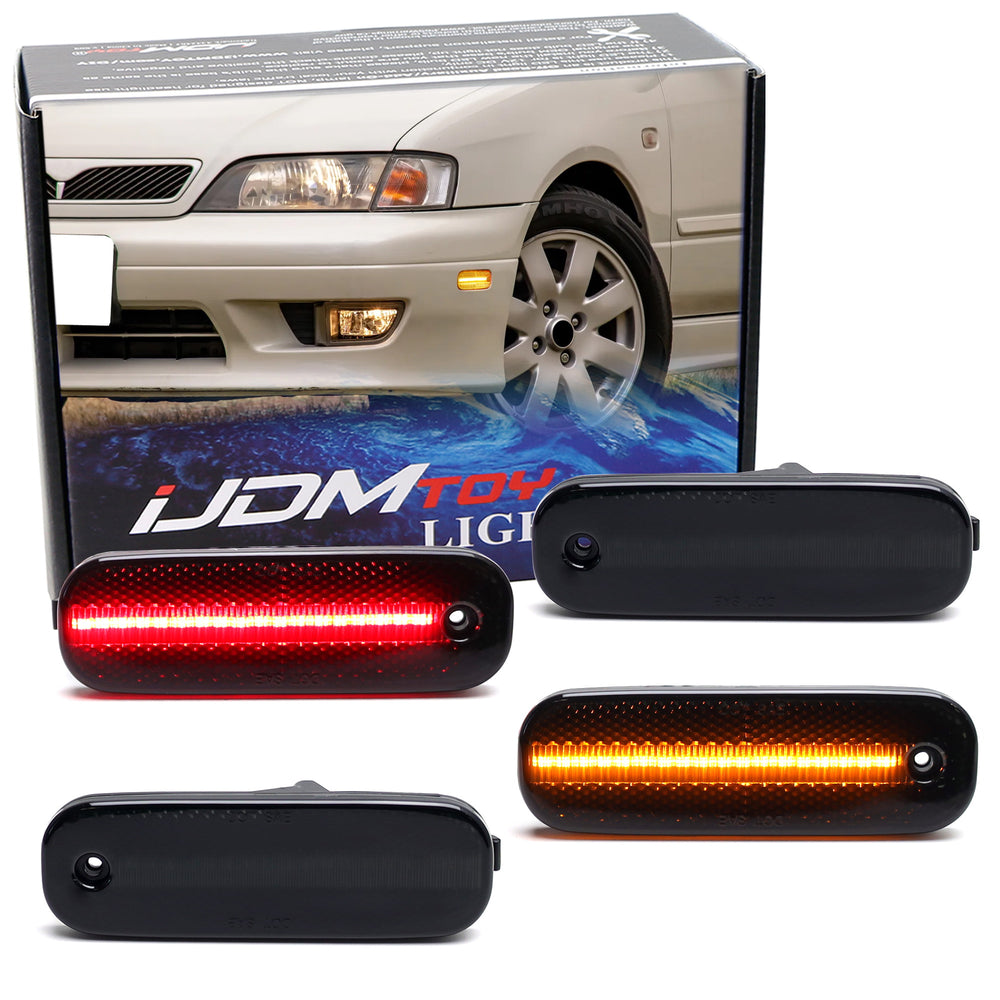 4pc Smoked Lens Amber & Red Full LED Strip Side Marker Lights For Infiniti G20