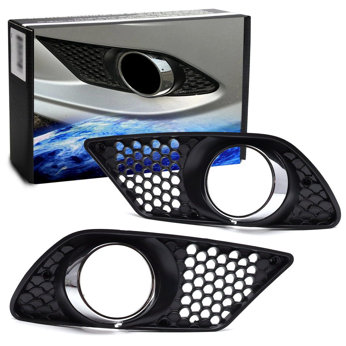 L/R Fog Lamp Bezel Covers w/Chrome Opening Trims For 08-10 Mercedes W2 ...