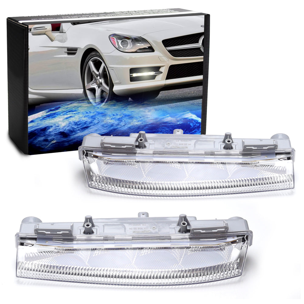 White OE-Spec LED Daytime Running Light Bars For Mercedes W204 W212 R172 C E SLK