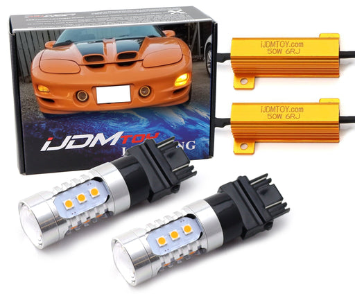 12V Amber 3156/3157 LED Bulbs w/ 2 Load Resistors For Car Turn Signal/DRL Lights