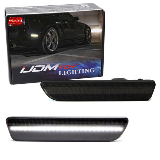 Smoked Lens White Full Strip LED Rear Side Marker Lamps For 2005-09 Ford Mustang