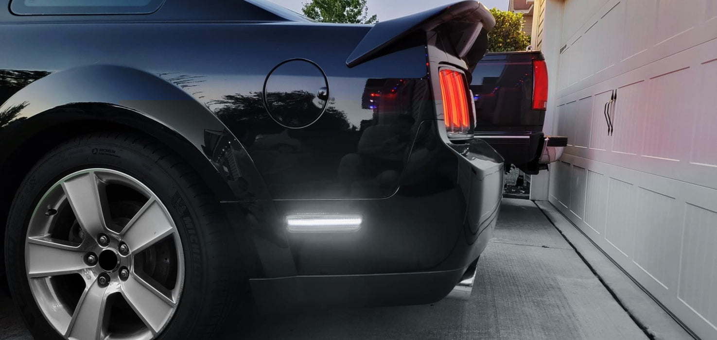 Smoked Lens White Full Strip LED Rear Side Marker Lamps For 2005-09 Ford Mustang