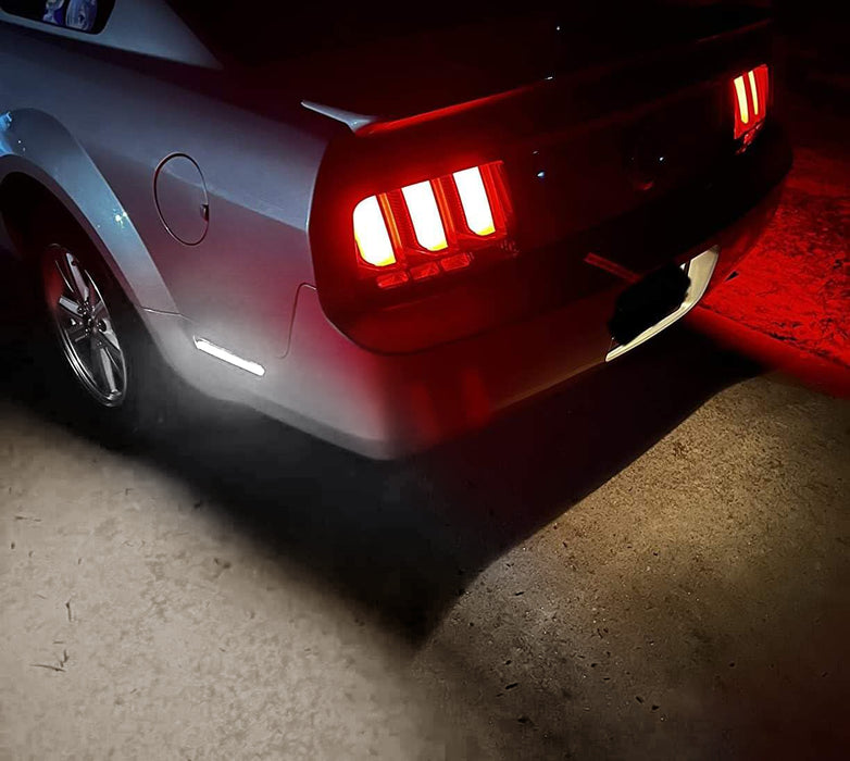 Smoked Lens White Full Strip LED Rear Side Marker Lamps For 2005-09 Ford Mustang