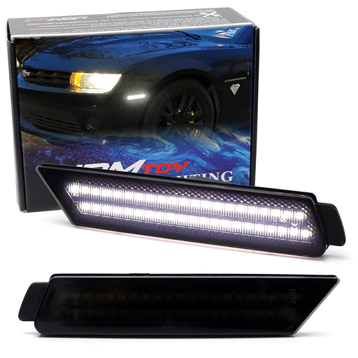 Smoke Lens Double-Row White Full LED Front Side Markers For 2010-15 Chevy Camaro