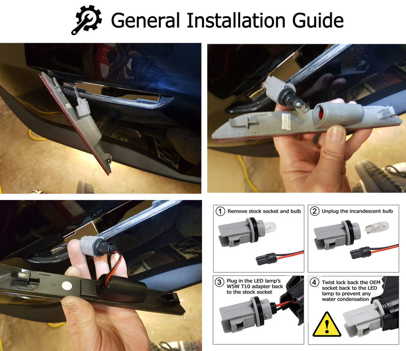 Smoked Lens White Full Strip LED Rear Side Marker Lamps For 2010-14 Ford Mustang