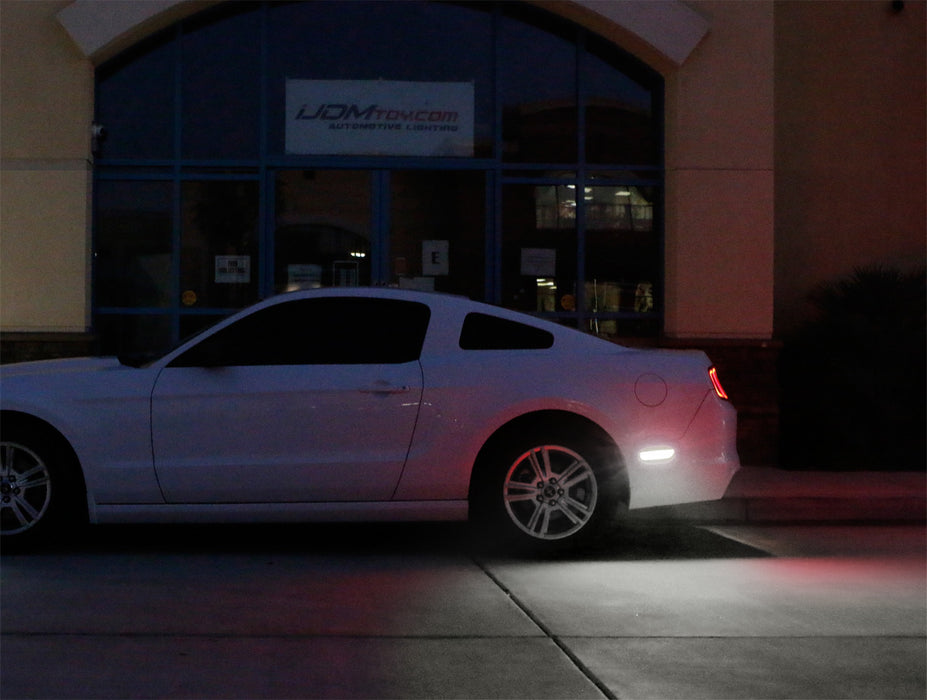 Smoked Lens White Full Strip LED Rear Side Marker Lamps For 2005-09 Ford Mustang