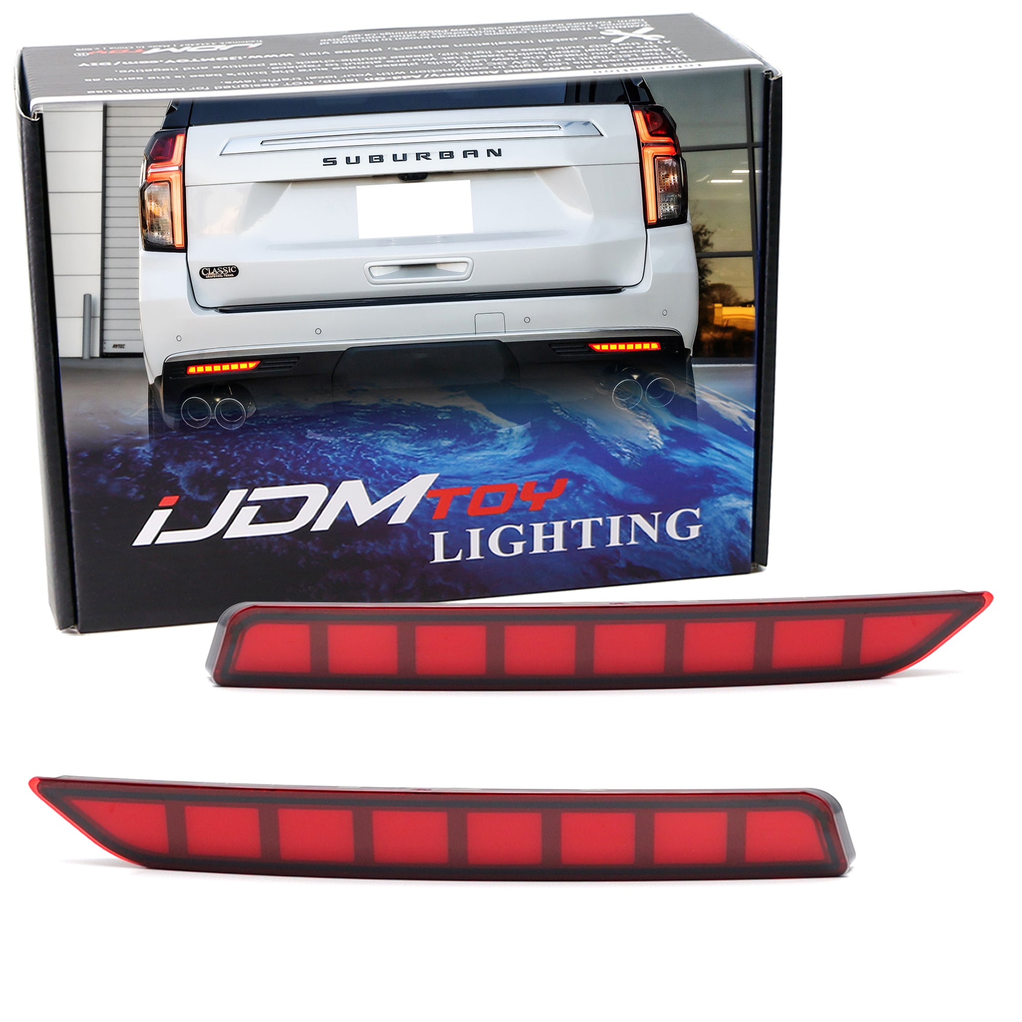 Red Lens Full LED Rear Bumper Reflectors For Chevy 21-24 Suburban/Taho ...