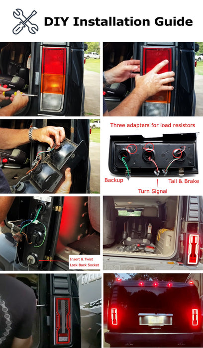 GMC Hummer EV Dark Smoked Lens Full LED Tail Lights w/ Turn/Brake/Reverse For H2