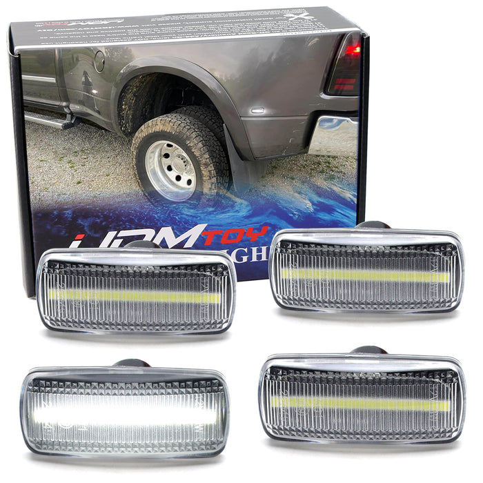 Clear Lens Front/Rear All White LED Fender Side Marker Lamps For 2010-18 RAM DRW