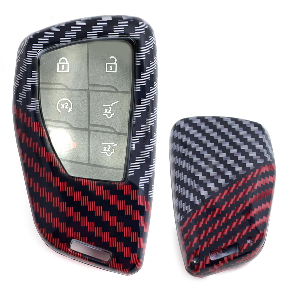 Black/Red Carbon Pattern Hard Key Case Shell For 21+ Chevy Suburban/Tahoe Yukon