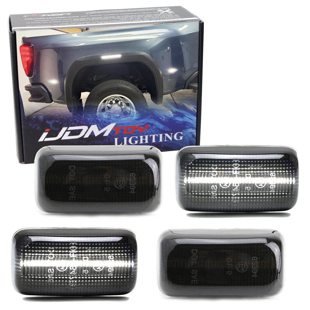 Smoke Lens All White LED Rear Fender Marker Lights For 15+ Chevy GMC 2500/3500HD