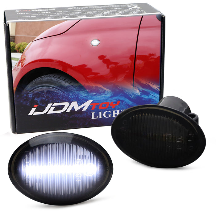 Smoke Lens White Full LED Side Marker Lights For 07-19 Fiat 500 500e 500c Abarth