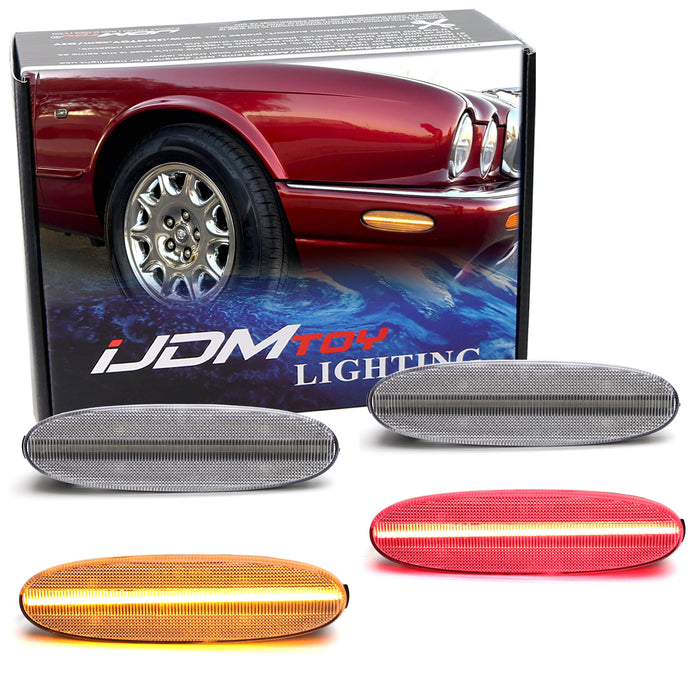 4pc Set Clear Lens Amber/Red Full LED Side Marker Lights For Jaguar 1997-03 XJ8