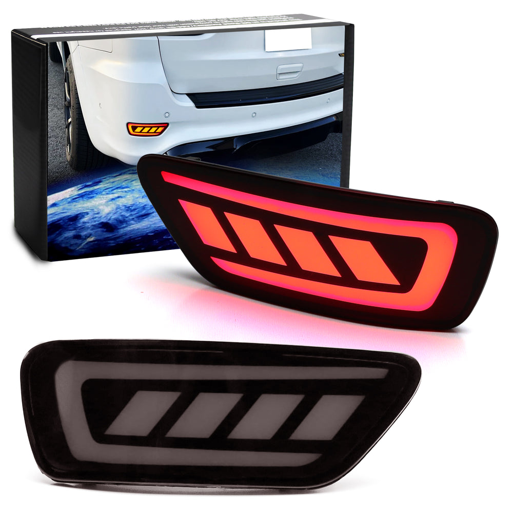 Blackout Smoke Full LED Rear Bumper Reflector Lights For Jeep WK2 Grand Cherokee