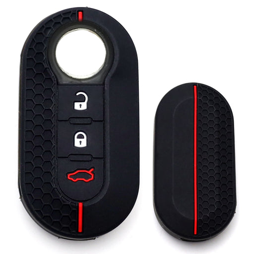 Black Honeycomb Pattern Silicone Key Fob Cover For Fiat 500 Abarth Folding Key