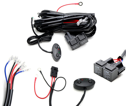 2-Output Relay Harness Wire w/ Dual Toggle Switch For LED Lightbar Pod Fog Lamps