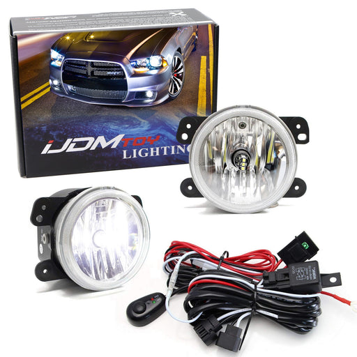 OE-Spec Clear Fog Lamps + White LED, Relay/Switch Combo For Dodge Jeep Chrysler