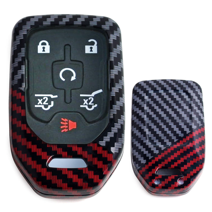 Black/Red Carbon Fiber Finish Plastic Key Fob Case Shell For Chevy GMC Truck SUV