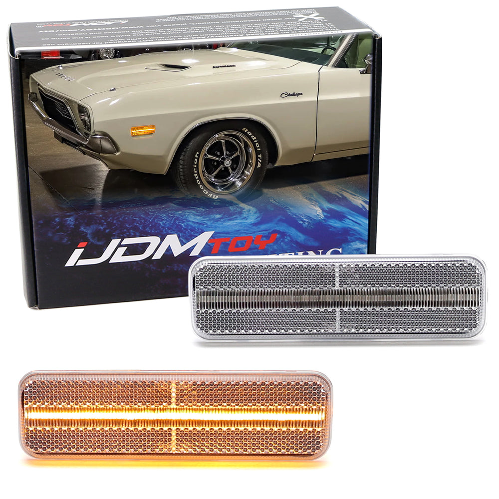 Clear Amber LED Front Side Marker Lights For Dodge 70s Charger Challenger & More
