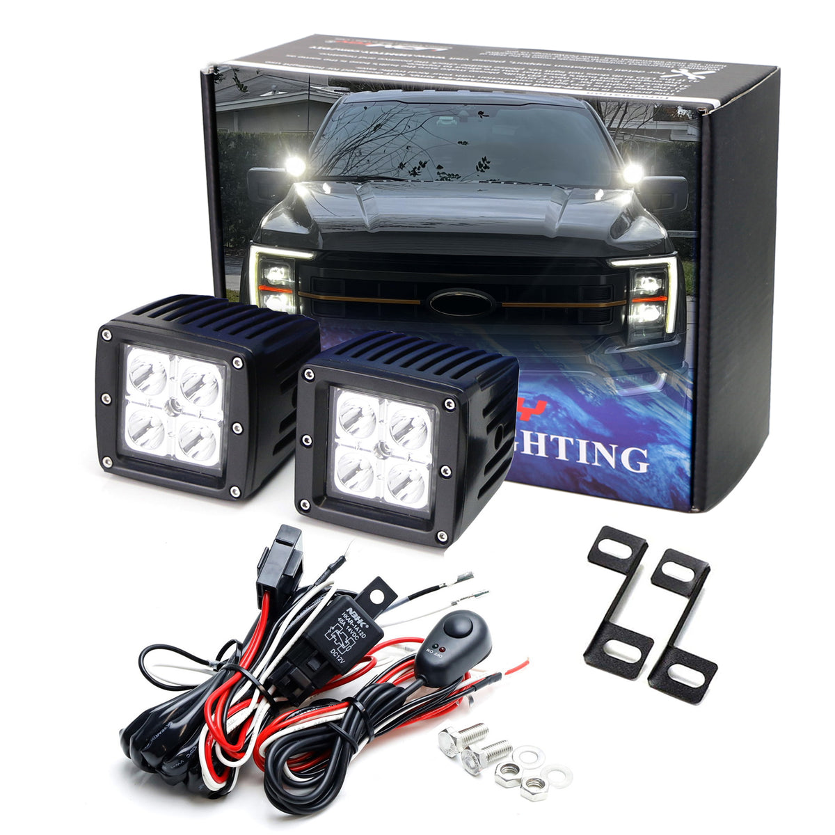 A-Pillar LED Pod Light Kit w/ Mounting Bracket, Relay For Ford 21+ F15 ...